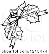 Clipart Of A Black And White Bow And Christmas Holly 2 Royalty Free Vector Illustration