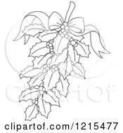 Clipart Of A Black And White Bow And Christmas Holly Royalty Free Vector Illustration