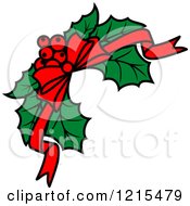 Clipart Of A Bow And Christmas Holly 2 Royalty Free Vector Illustration