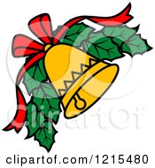 Clipart Of A Christmas Bell With Holly Royalty Free Vector Illustration