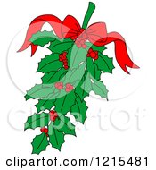Clipart Of A Bow And Christmas Holly Royalty Free Vector Illustration