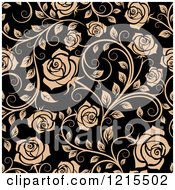 Poster, Art Print Of Seamless Pattern Of Tan Roses On Black