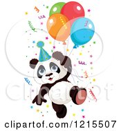 Poster, Art Print Of Cute Panda With A Party Hat Balloons And Confetti