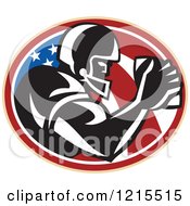 Poster, Art Print Of Wide Receiver Running Back American Football Player Over A Patriotic Oval