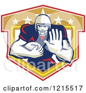 Poster, Art Print Of Running Back American Football Player Holding Out A Hand Over A Shield