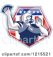 Poster, Art Print Of Quaterback American Football Player Throwing Over A Patriotic Crest Shield