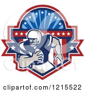 Poster, Art Print Of Running Quaterback American Football Player In A Patriotic Crest Shield