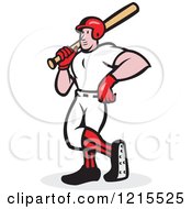 Poster, Art Print Of Cartoon Baseball Player Standing With A Bat Over His Shoulder