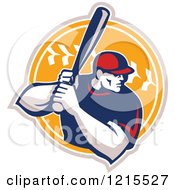 Clipart Of A Baseball Player Batting Over A Ball Royalty Free Vector Illustration