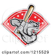 Clipart Of A Bulldog Baseball Mascot Batting In A Crest Royalty Free Vector Illustration