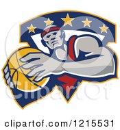 Clipart Of A African American Basketball Player With A Ball Over A Triangle With Stars Royalty Free Vector Illustration