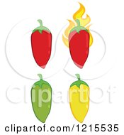 Clipart Of Red Yellow And Green Chili Peppers Royalty Free Vector Illustration