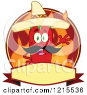 Poster, Art Print Of Waving Mexican Red Chili Pepper Character And Flames On A Label