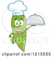 Clipart Of A Happy Green Chili Pepper Chef Character With A Cloche Platter Royalty Free Vector Illustration