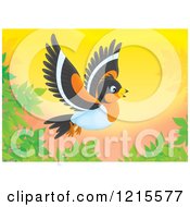 Clipart Of A Cute Happy Flying Bramble Finch In Nature Royalty Free Illustration
