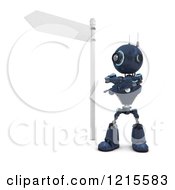 3d Blue Android Robot Pointing Under A Street Sign
