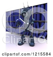Poster, Art Print Of 3d Blue Android Robot Reading A Book In A Library