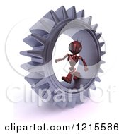Poster, Art Print Of 3d Red Android Robot Walking In A Gear