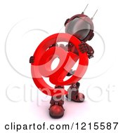 Poster, Art Print Of 3d Red Android Robot Holding An Arobase Email Symbol