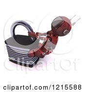 Poster, Art Print Of 3d Red Android Robot Trying To Pry Open A Locked Padlock