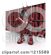 Poster, Art Print Of 3d Red Android Robot Reading A Book In A Library