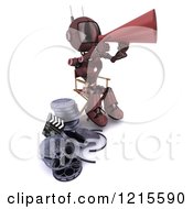 Poster, Art Print Of 3d Red Android Robot Movie Director Using A Cone