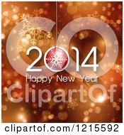 Clipart Of A 2014 Happy New Year Greeting Over Bokeh And Snowflakes Royalty Free Vector Illustration
