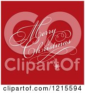 Clipart Of A White Merry Christmas Greeting With A Snowflake And Swirl On Red Royalty Free Vector Illustration