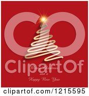 Poster, Art Print Of Gold Scribble Tree And Shining Star Over A Merry Christmas And Happy New Year Greeting On Red