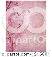 Poster, Art Print Of Pink Grunge Background With Vines Butterflies And Flourishes