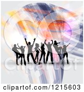 Clipart Of A Group Of Silhouetted Dancers Over Abstract Lights Royalty Free Vector Illustration