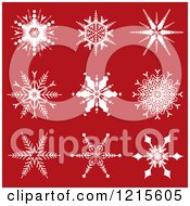 Clipart Of White Snowflakes On Red Royalty Free Vector Illustration