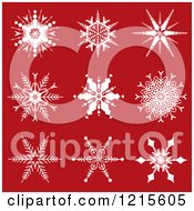 Poster, Art Print Of White Snowflakes On Red