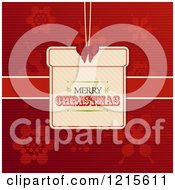 Clipart Of A Retro Merry Christmas Gift Label Over Textured Red With Snowflakes Royalty Free Vector Illustration