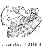 Poster, Art Print Of Retro Teenage Boy Pouring Food In His Mouth In Black And White