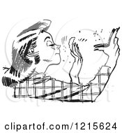 Retro Vector Clipart Of A Vintage Teen Girl Applying Makeup From A Compact In Black And White Royalty Free Illustration by Picsburg