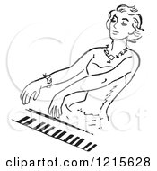 Retro Vector Clipart Of A Vintage Woman Playing A Pianio In Black And White Royalty Free Illustration