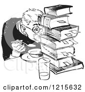 Poster, Art Print Of Retro Teenage Boy Hiding Behind Books While Eating In Black And White