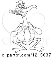 Clipart Of An Outlined Tough Pelican Smoking A Cigar And Tugging On His Derby Vest Royalty Free Vector Illustration