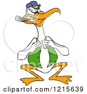 Clipart Of A Tough Pelican Smoking A Cigar And Tugging On His Derby Vest Royalty Free Vector Illustration