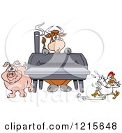 Cow Pig And Chicken By A Bbq Smoker