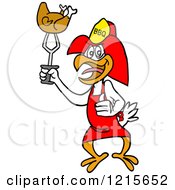 Clipart Of A Bbq Chicken Wearing A Firefighter Hat And Holding Up Roasted Pultry Royalty Free Vector Illustration by LaffToon #COLLC1215652-0065