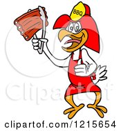 Poster, Art Print Of Bbq Firefighter Chicken Holding Up Ribs With Tongs