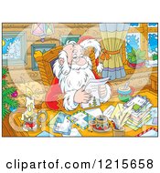 Santa Smiling While Reading Letters By A Candle