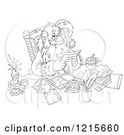 Outlined Santa Smiling While Reading Letters