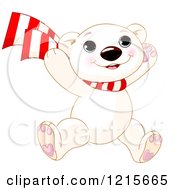 Poster, Art Print Of Cute Happy Polar Bear Cub Wearing A Scarf And Jumping