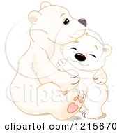 Clipart Of A Cute Polar Bear Cub Hugging His Mom Royalty Free Vector Illustration