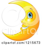 Poster, Art Print Of Happy Blue Eyed Crescent Moon