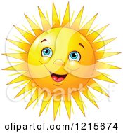 Poster, Art Print Of Happy Blue Eyed Sun With Bunched Up Cheeks