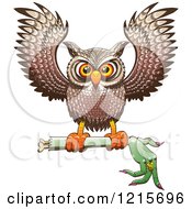 Poster, Art Print Of Halloween Owl Flying With A Severed Witch Arm